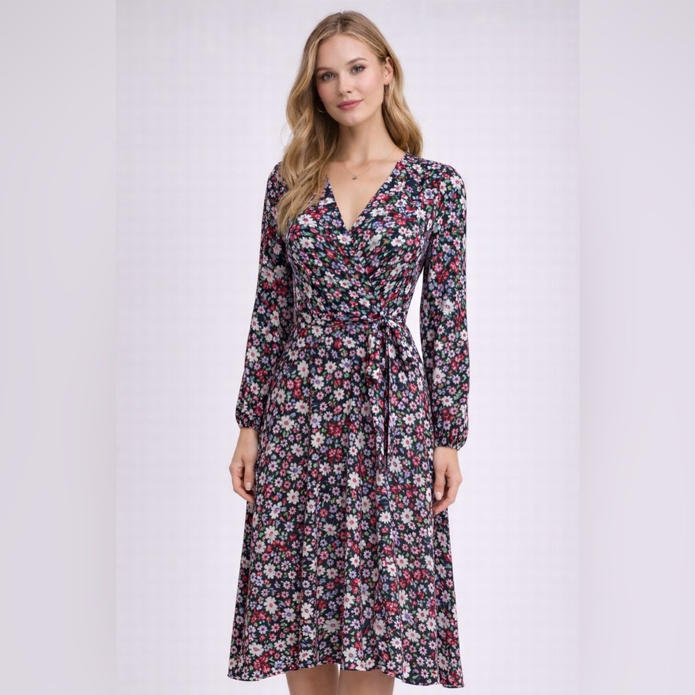 Yumi Kim Floral Long Sleeve Button Front Midi Dress –‎ Size Small – NWOT